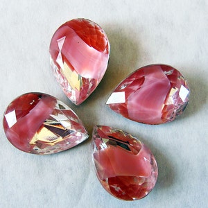 2 Givre Glass Pink Rose Pear Stones 25X18mm