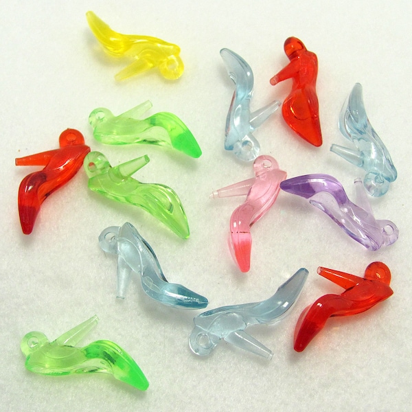 24 High Heel Shoe Transparent Assorted Colors Charms Pendants 20x35 mm