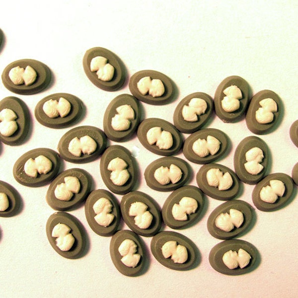 75 Micro Mini Lady Cameos 8X6mm Oval Olive Green