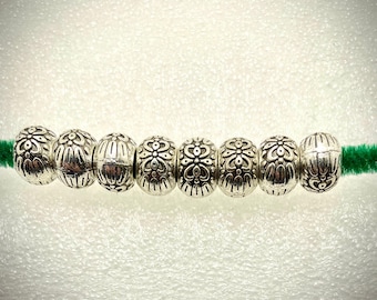 25 Antique Silver Pewter Embossed Rondelle Spacer Beads 10x6 mm