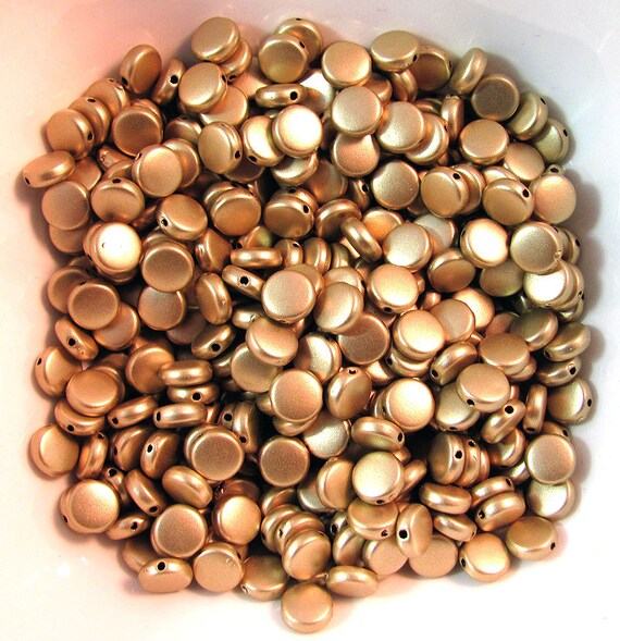 100 Gold Satin Coin Beads 9 mm Round Etsy