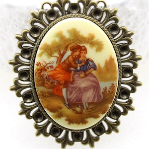 Vintage Victorian Man Woman Acrylic Decal Cabochon Cameo 40x30 mm