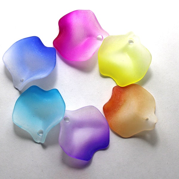 12 Ombre Colored Ruffled Acrylic Leaves Petals Charms 25x24 mm 6 Colors Rare