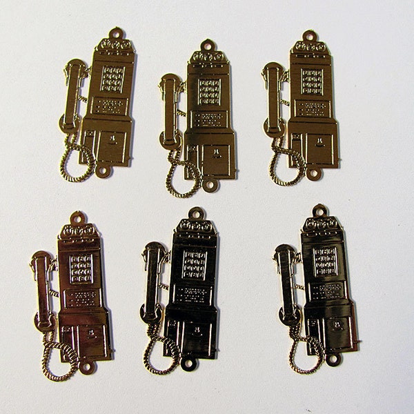 12 Gold Plated Vintage Old Fashioned Pay Phone Charms Connectors 26 mm