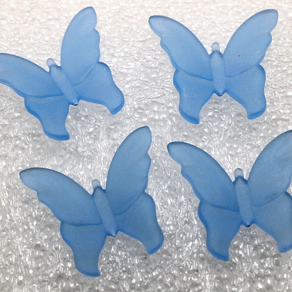 24 Vintage Matte Blue Frosted Translucent Lucite Butterflies No Hole Findings 22x20 mm