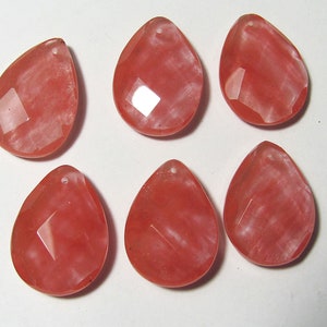 6 Cherry Quartz Faceted Teardrop Focal Pendant Beads 25 x 18 mm