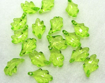 24  Light Green  Transparent Acrylic Leaf Charms Pendants 23x15 mm