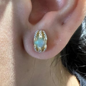 0.20 Round Lab Grown Diamond With Opal Stud Earrings For Everyday Style | Perfect Birthday Gift | Anniversary Gift | Solid Yellow Gold Studs