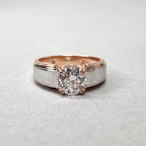 Two-Tone 18K Rose Gold Lab Grown Diamond Engagement Ring for Men