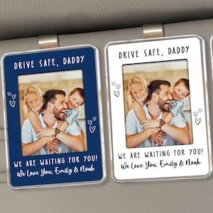 Personalized Dad Car Visor Clip, Picture Sun Visor Clip, Fathers Day Gifts, Drive Safe Daddy Gift Visor Clip, Dad Grandpa Gift from Kids