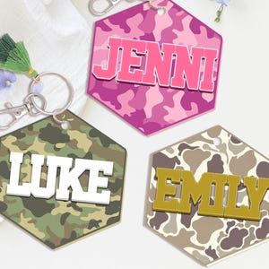Personalized Camo Name Tag, Kids Backpack Tag,Camo Print Boy Acrylic Name Keychain,Back To School Gift,Diaper Bag Tag, Lunch Box tag for Kid