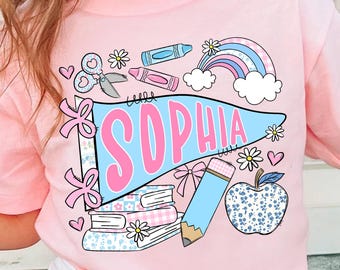 Pennant Name School Shirt for Kids, Cute Back To School Girls Shirt, Girls School Shirt, First Day Of School Tee, Toddler First Day Tee
