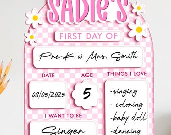 Floral Acrylic School Sign for Girls, Girl First Day of School Photo Prop, Personalized Back to School Sign, Kindergarten 1st Day Gift