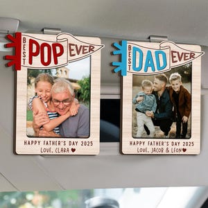 Custom Fathers Day Car Visor Clip Photo Frame, Custom Photo Sun Visor Clip for Dad Grandpa, Fathers Day Gift from Kids, Family Photo Gift