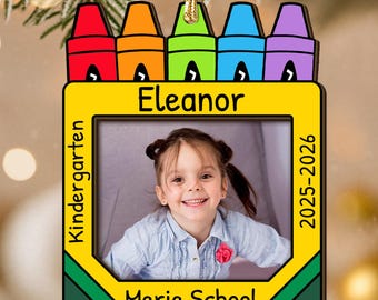 Personalized Kindergarten Kids Photo Christmas Ornament, School Frame Keepsake