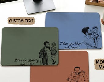 Custom Dad & Kid Photo Sketch Line Art Mouse Pad, Personalized Fathers Day Gift for Dad, New Dad Gift, Dad Office Decor, Dad Birthday Gift