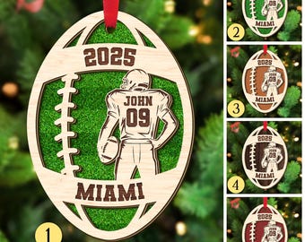 3D Football Player Wooden Ornament: Custom Team Name and Jersey Number