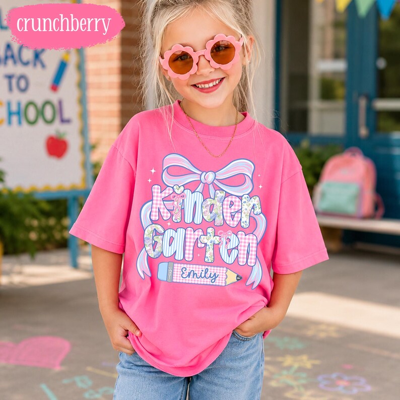 Custom Back To School Shirt For Kids: Cute Kindergarten Girl Shirt, Preppy Coquette School Tee, Girl First Grade Tee, 1st Day Of School Gift image 12
