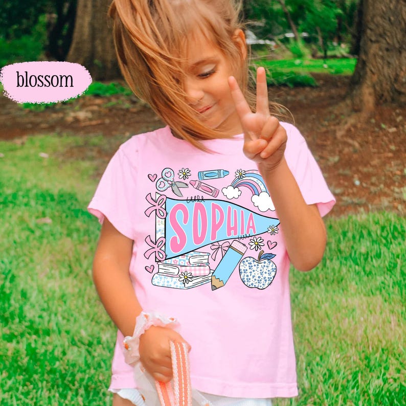 Pennant Name School Shirt for Kids, Cute Back To School Girls Shirt, Girls School Shirt, First Day Of School Tee, Toddler First Day Tee image 6