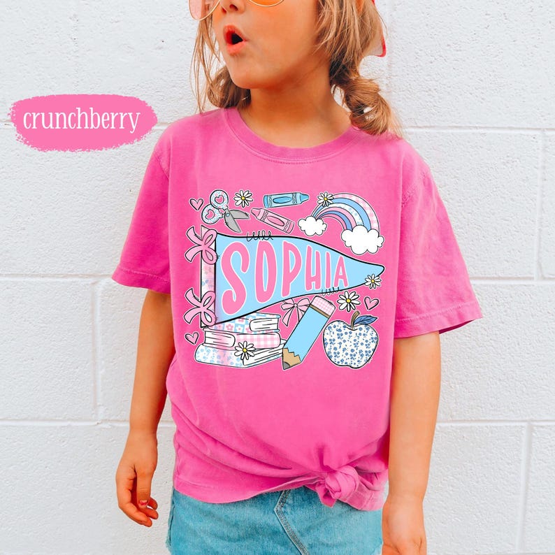 Pennant Name School Shirt for Kids, Cute Back To School Girls Shirt, Girls School Shirt, First Day Of School Tee, Toddler First Day Tee image 3
