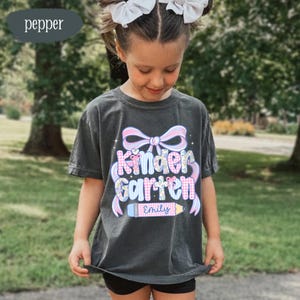 Custom Back To School Shirt For Kids: Cute Kindergarten Girl Shirt, Preppy Coquette School Tee, Girl First Grade Tee, 1st Day Of School Gift image 14