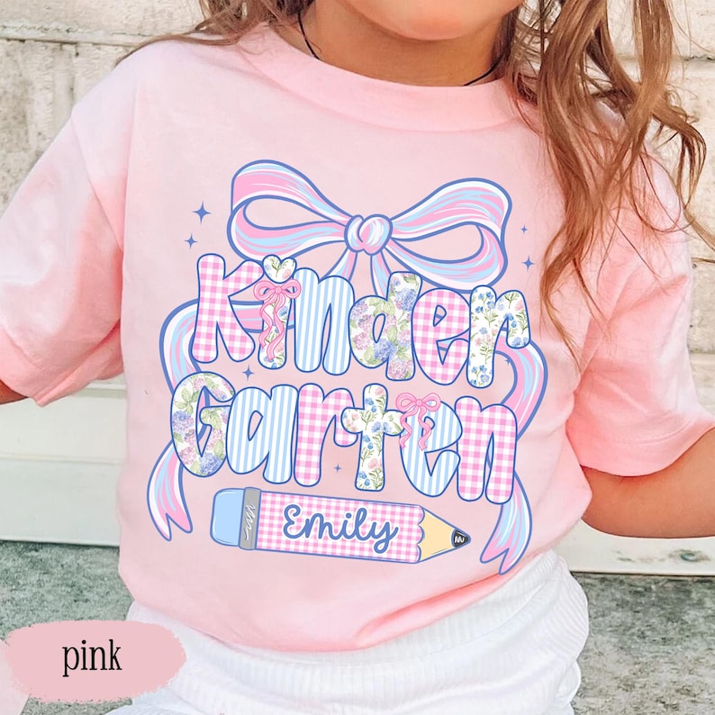 Custom Back To School Shirt For Kids: Cute Kindergarten Girl Shirt, Preppy Coquette School Tee, Girl First Grade Tee, 1st Day Of School Gift image 2