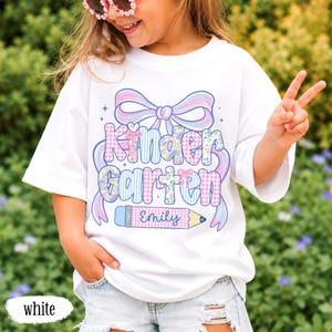 Custom Back To School Shirt For Kids: Cute Kindergarten Girl Shirt, Preppy Coquette School Tee, Girl First Grade Tee, 1st Day Of School Gift image 5
