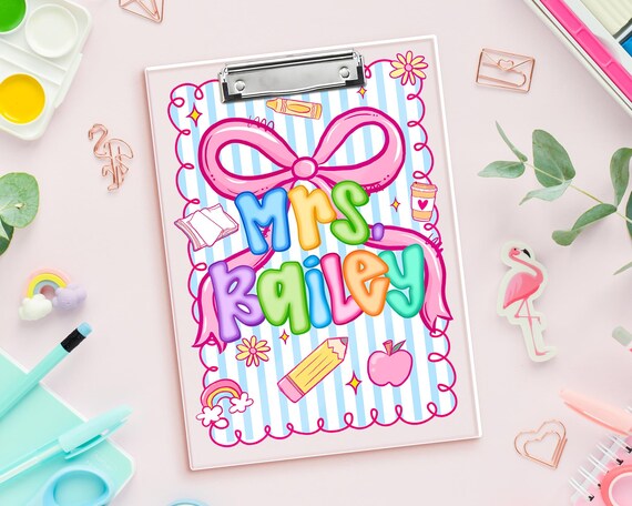 Preppy Teacher Clipboard, Custom Teacher Name Clipboard, Teacher Appreciation Gift, Back To School Gift, First Day Of School Teacher Gift