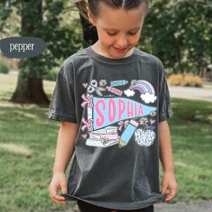 Pennant Name School Shirt for Kids, Cute Back To School Girls Shirt, Girls School Shirt, First Day Of School Tee, Toddler First Day Tee image 7