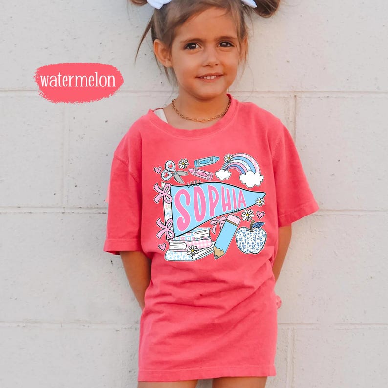 Pennant Name School Shirt for Kids, Cute Back To School Girls Shirt, Girls School Shirt, First Day Of School Tee, Toddler First Day Tee image 9