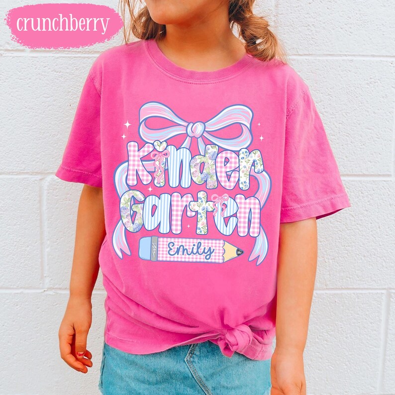 Custom Back To School Shirt For Kids: Cute Kindergarten Girl Shirt, Preppy Coquette School Tee, Girl First Grade Tee, 1st Day Of School Gift image 3