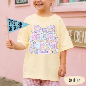 Custom Back To School Shirt For Kids: Cute Kindergarten Girl Shirt, Preppy Coquette School Tee, Girl First Grade Tee, 1st Day Of School Gift image 6