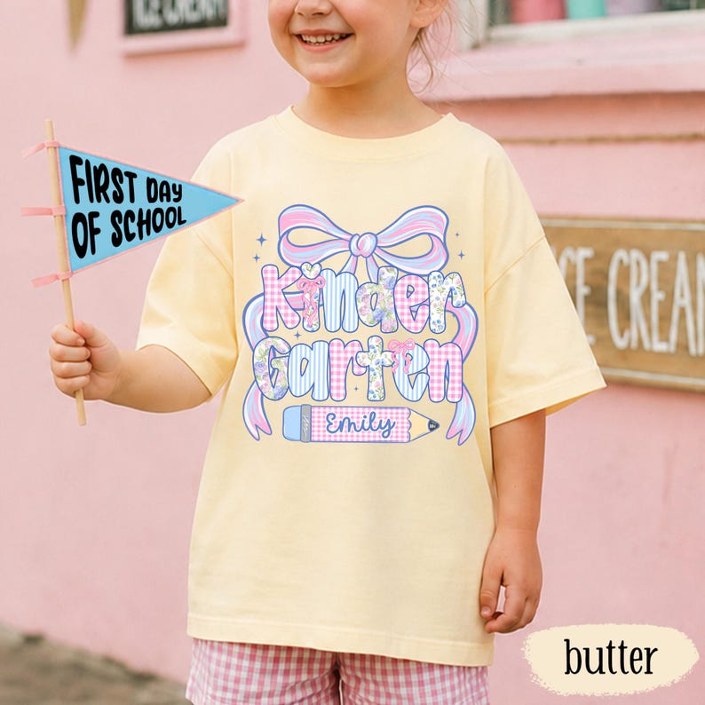 Custom Back To School Shirt For Kids: Cute Kindergarten Girl Shirt, Preppy Coquette School Tee, Girl First Grade Tee, 1st Day Of School Gift image 6