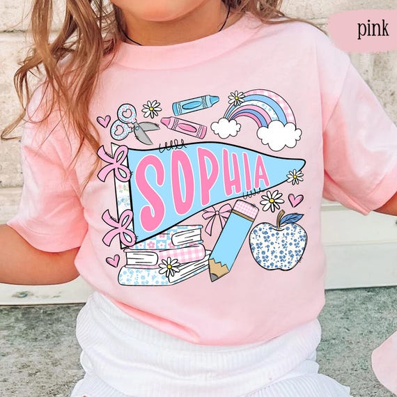 Pennant Name School Shirt for Kids, Cute Back To School Girls Shirt, Girls School Shirt, First Day Of School Tee, Toddler First Day Tee