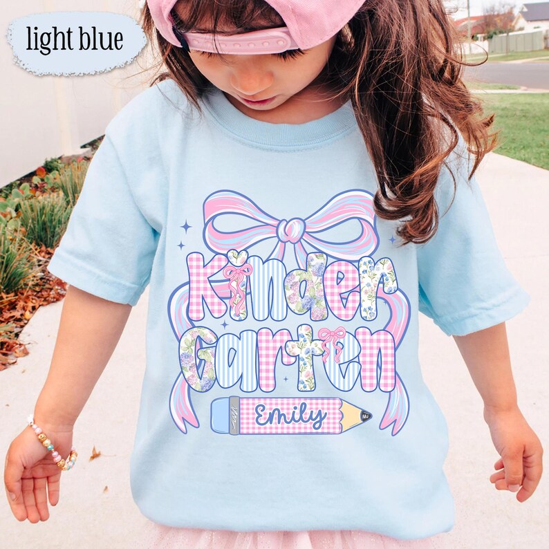 Custom Back To School Shirt For Kids: Cute Kindergarten Girl Shirt, Preppy Coquette School Tee, Girl First Grade Tee, 1st Day Of School Gift image 8