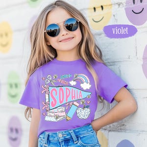 Pennant Name School Shirt for Kids, Cute Back To School Girls Shirt, Girls School Shirt, First Day Of School Tee, Toddler First Day Tee image 2
