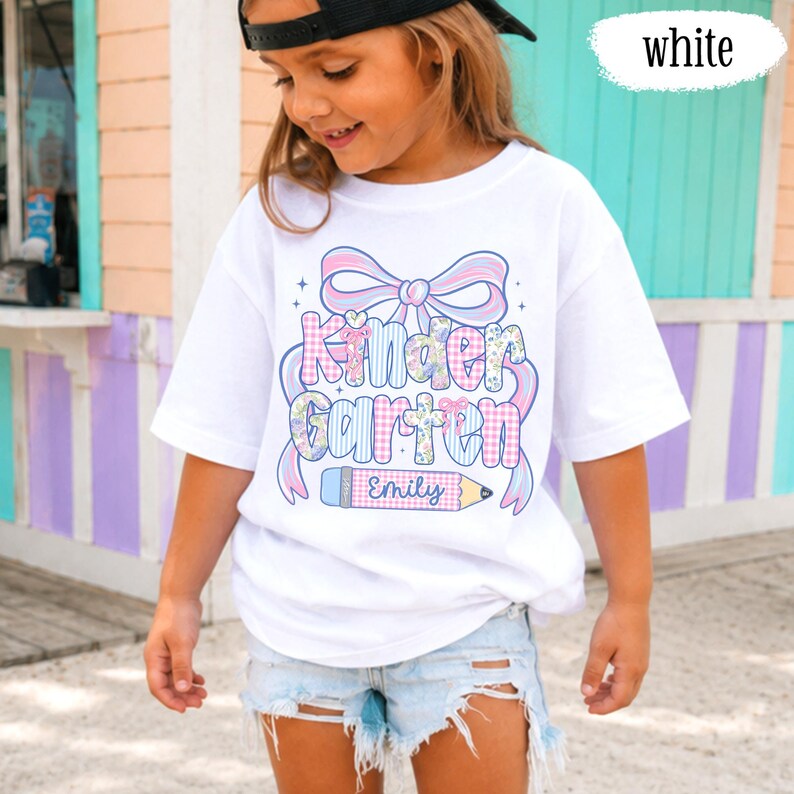 Custom Back To School Shirt For Kids: Cute Kindergarten Girl Shirt, Preppy Coquette School Tee, Girl First Grade Tee, 1st Day Of School Gift image 9