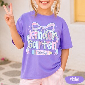 Custom Back To School Shirt For Kids: Cute Kindergarten Girl Shirt, Preppy Coquette School Tee, Girl First Grade Tee, 1st Day Of School Gift image 4