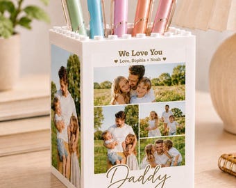 Personalized Daddy & Me Photo Block Pencil Pot: Father's Day Brick Gift For Dad, Daddy Gifts From Kids, Brick Pencil Holder Photo Keepsake