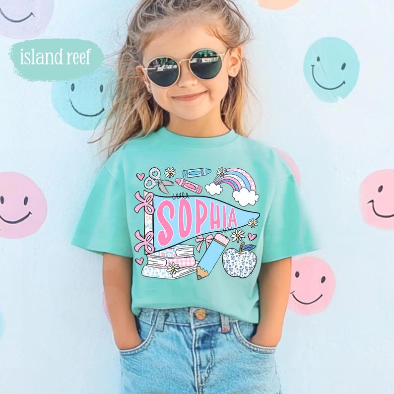 Pennant Name School Shirt for Kids, Cute Back To School Girls Shirt, Girls School Shirt, First Day Of School Tee, Toddler First Day Tee image 4