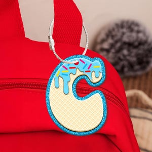 Baseball Initial Bag Tag, Custom Number Ice Cream Drip Bag Tag, Sports Team Gift, Backpack Charm for Kids, Baseball Drip,Back to School Gift