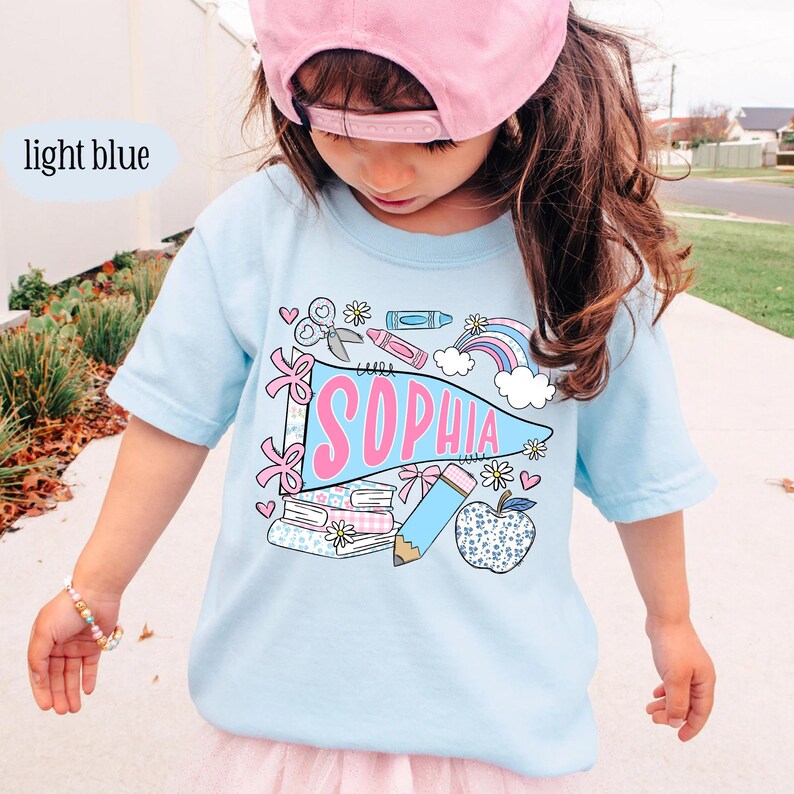 Pennant Name School Shirt for Kids, Cute Back To School Girls Shirt, Girls School Shirt, First Day Of School Tee, Toddler First Day Tee image 5
