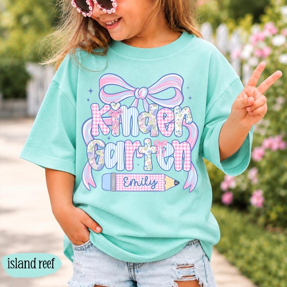 Custom Back To School Shirt For Kids: Cute Kindergarten Girl Shirt, Preppy Coquette School Tee, Girl First Grade Tee, 1st Day Of School Gift