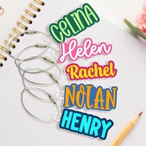 Custom Acrylic Name Tag, Backpack Keychain Name Tag, Lunchbox Name Tag, Retro Keychain, Keychain For Kids, Personalized Tag, Luggage Tag