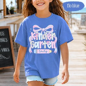 Custom Back To School Shirt For Kids: Cute Kindergarten Girl Shirt, Preppy Coquette School Tee, Girl First Grade Tee, 1st Day Of School Gift image 7
