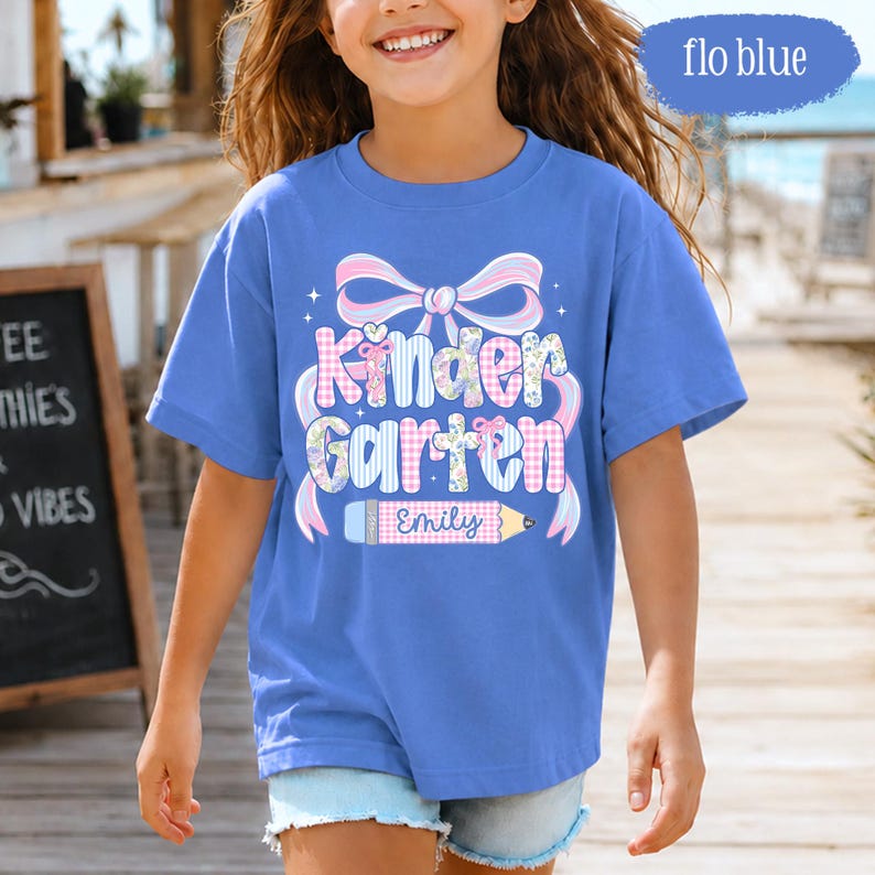 Custom Back To School Shirt For Kids: Cute Kindergarten Girl Shirt, Preppy Coquette School Tee, Girl First Grade Tee, 1st Day Of School Gift image 7