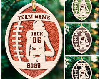 Personalized Football Player 2 Layer Wooden Ornament, Custom Name Jersey Number Football Ornament, Football Team Gifts, End of Season Gifts