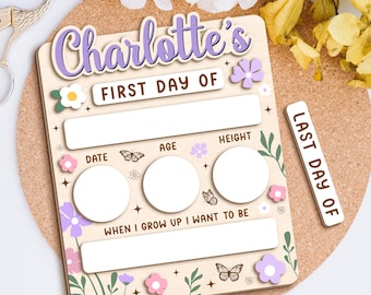 Custom Last Day of School Sign for Girls, Floral Back To School Board, Dry Erase Wooden School Photo Props for Kids, Custom Board