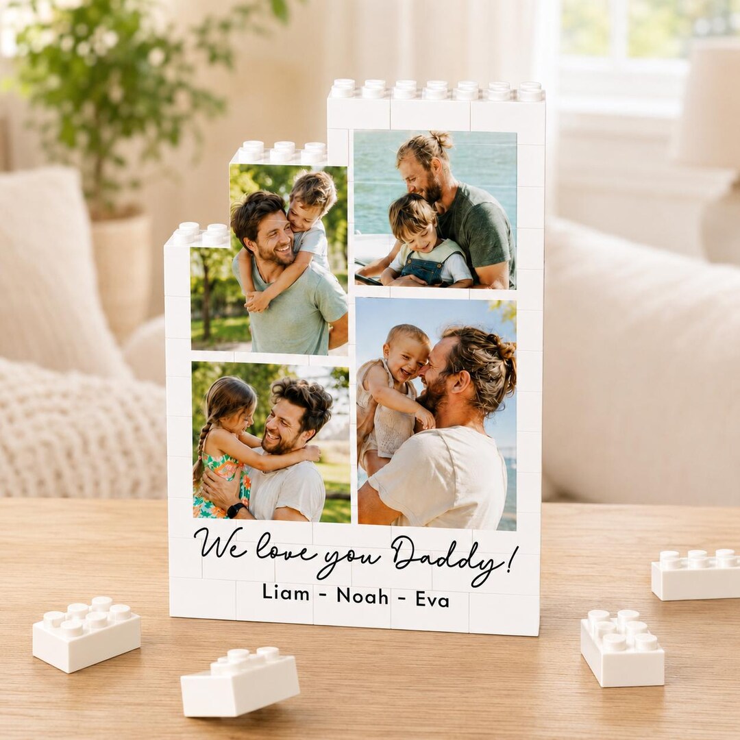 Personalized Photo Collage Dad Building Block, Dad and Kids Photo Brick ...