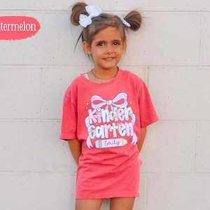 Custom Back To School Shirt For Kids: Cute Kindergarten Girl Shirt, Preppy Coquette School Tee, Girl First Grade Tee, 1st Day Of School Gift image 11